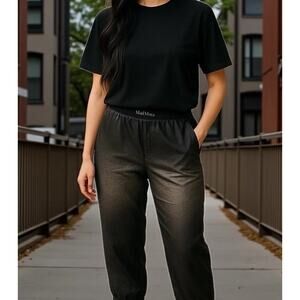 Max Mara Leisure Balzac Italian Black Satin Jogger Quiet Luxury Chic EU 44/US 10